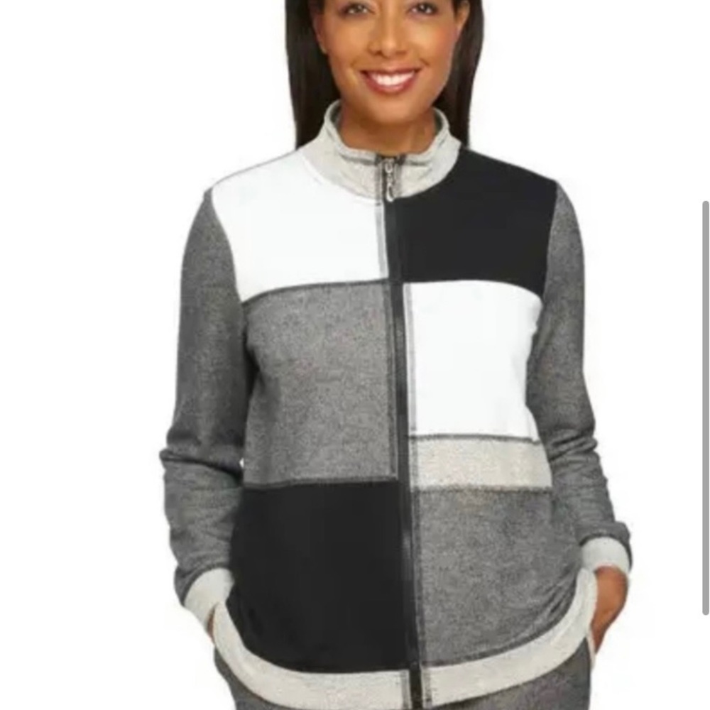 ALFRED DUNNER Quilted
Colorblock Knit Jacket, black, gray, white
